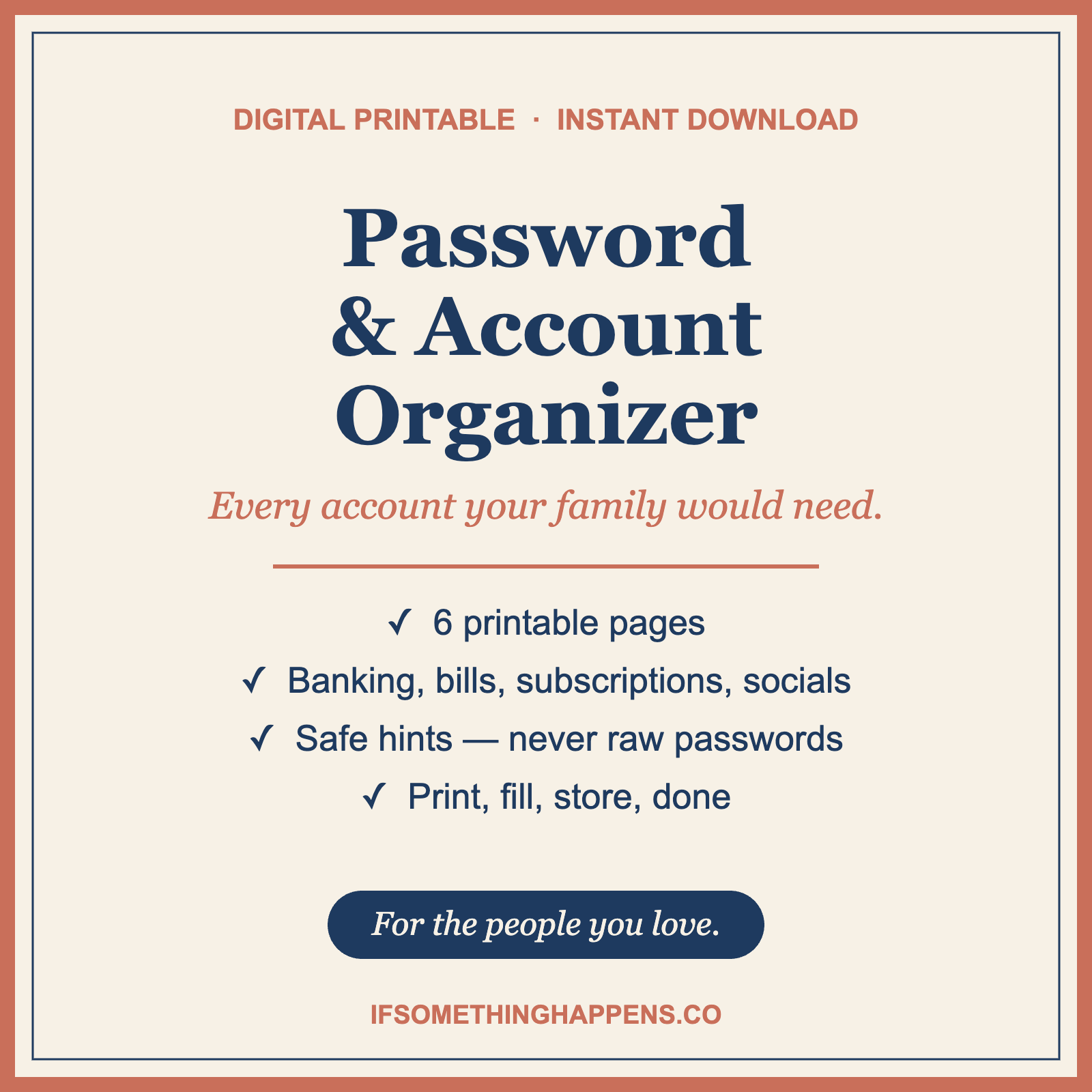 Password & Account Organizer — Printable PDF