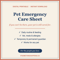 Pet Emergency Care Sheet — Printable PDF