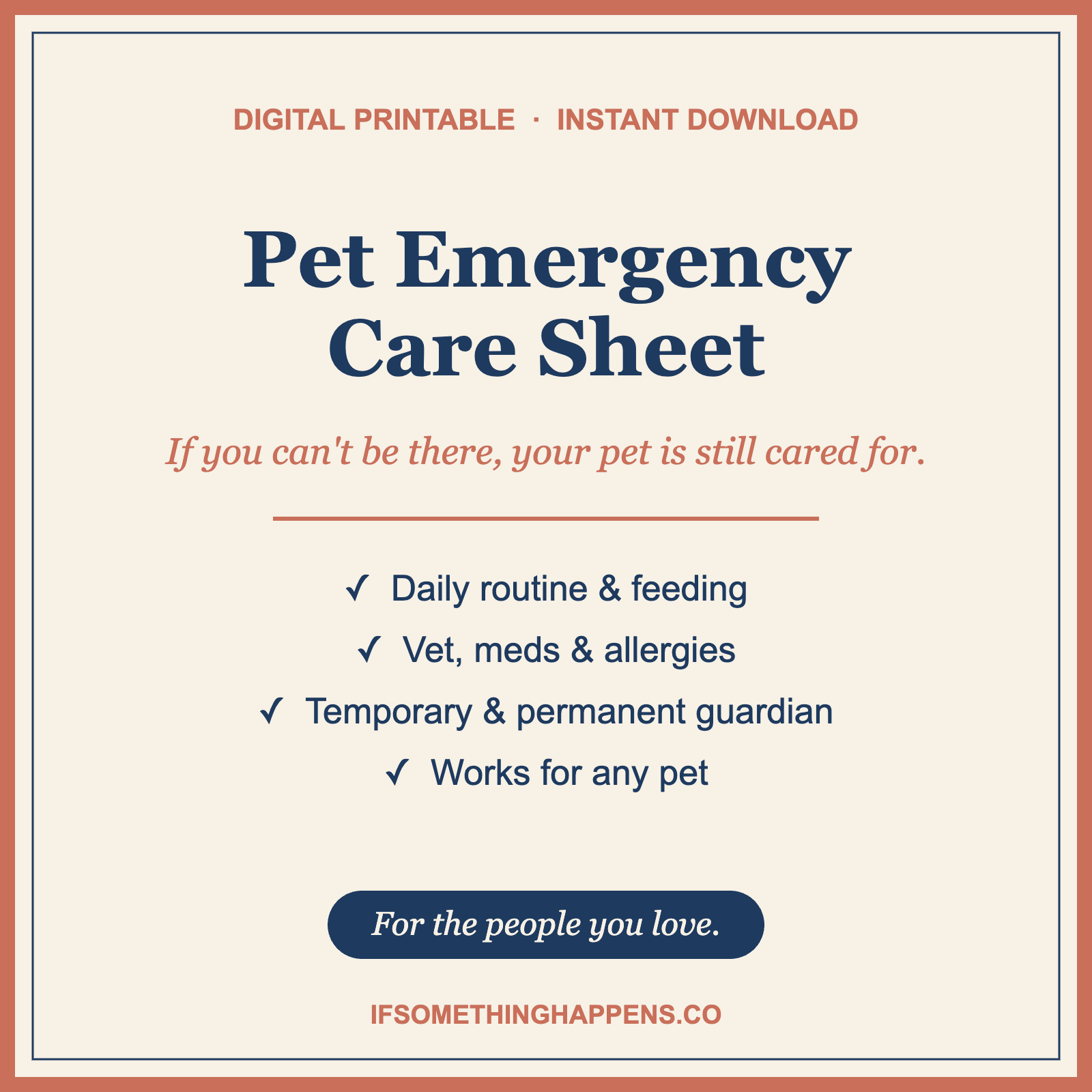 Pet Emergency Care Sheet — Printable PDF
